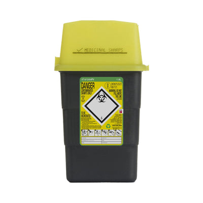 Sharpsafe 1.8L sharps container, yellow lid - front