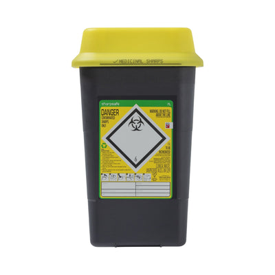 Sharpsafe 7L sharps container, yellow lid - front