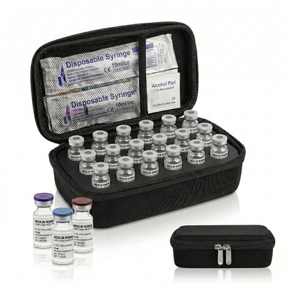 Insulin vial storage case filled with 18 insulin vials