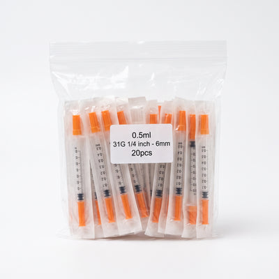 Insulin syringes 0.5ml 31G 6mm 20 pack