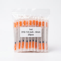 Insulin syringes 1ml 31G 6mm 20 pack
