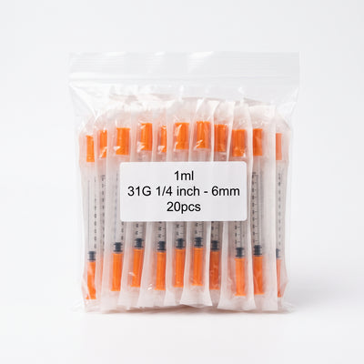 Insulin syringes 1ml 31G 6mm 20 pack